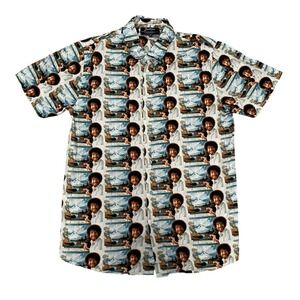Men's Bob Ross All Over Print Button Up Shirt Small Artsy Dopamine